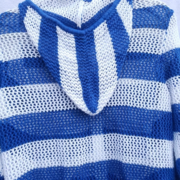 Quacker Factory Striped Crochet Zippered Cotton Blend Hooded Jacket Size Large - Picture 7 of 16